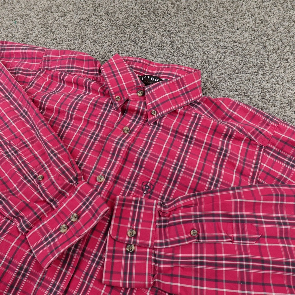 Ariat Shirt Mens M Red Plaid Pro Series Button Up Long Sleeve Western Cowboy